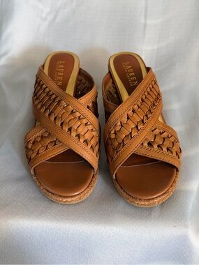 Preloved LAUREN Ralph Lauren Tan Woven Leather Slide Sandals